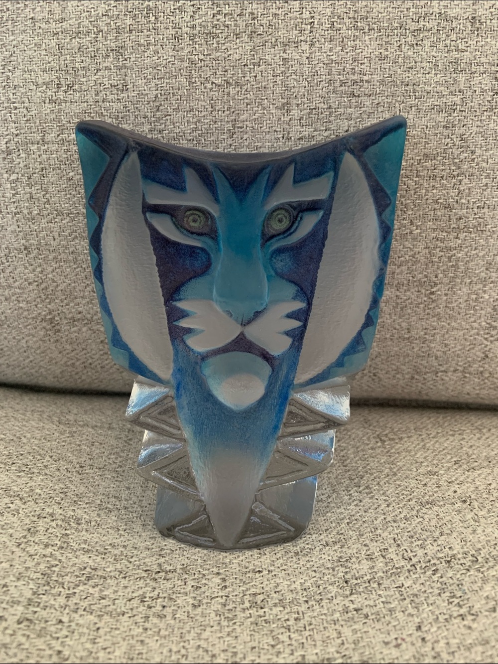 Blue Ceramic lion Bust Decorative Sculpture - Home Art